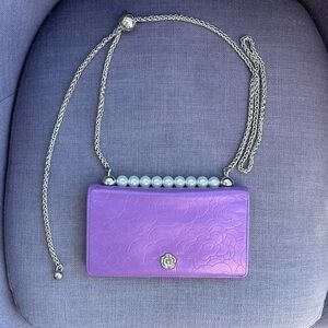 CHANEL Iridescent Purple Camellia CC
Logo Leather Long Bifold Wallet Purse